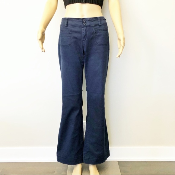 SUNSET SURF CO Y2K Boot Cut Fit Flared Low Rise Funky Navy Low Rise Pants Jeans - Picture 12 of 15